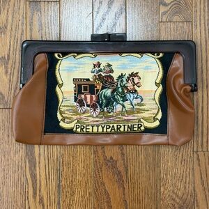 Vintage Tapestry Clutch Purse | Western Needlepoint Kiss Lock